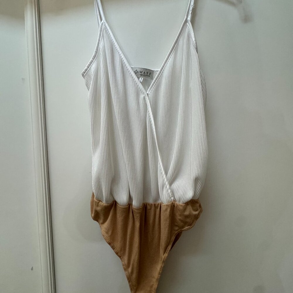WAYF White Sleeveless Tank Top Bodysuit Camisole Blouse Ribbed Stretch Sz S